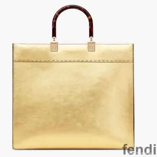 Affordable Logo Leather ROMA Bag In Medium Shopper Sunshine Fendi Calf Gold 0303