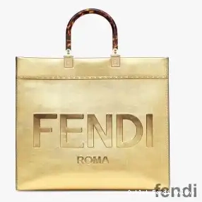 Affordable Logo Leather ROMA Bag In Medium Shopper Sunshine Fendi Calf Gold 0303